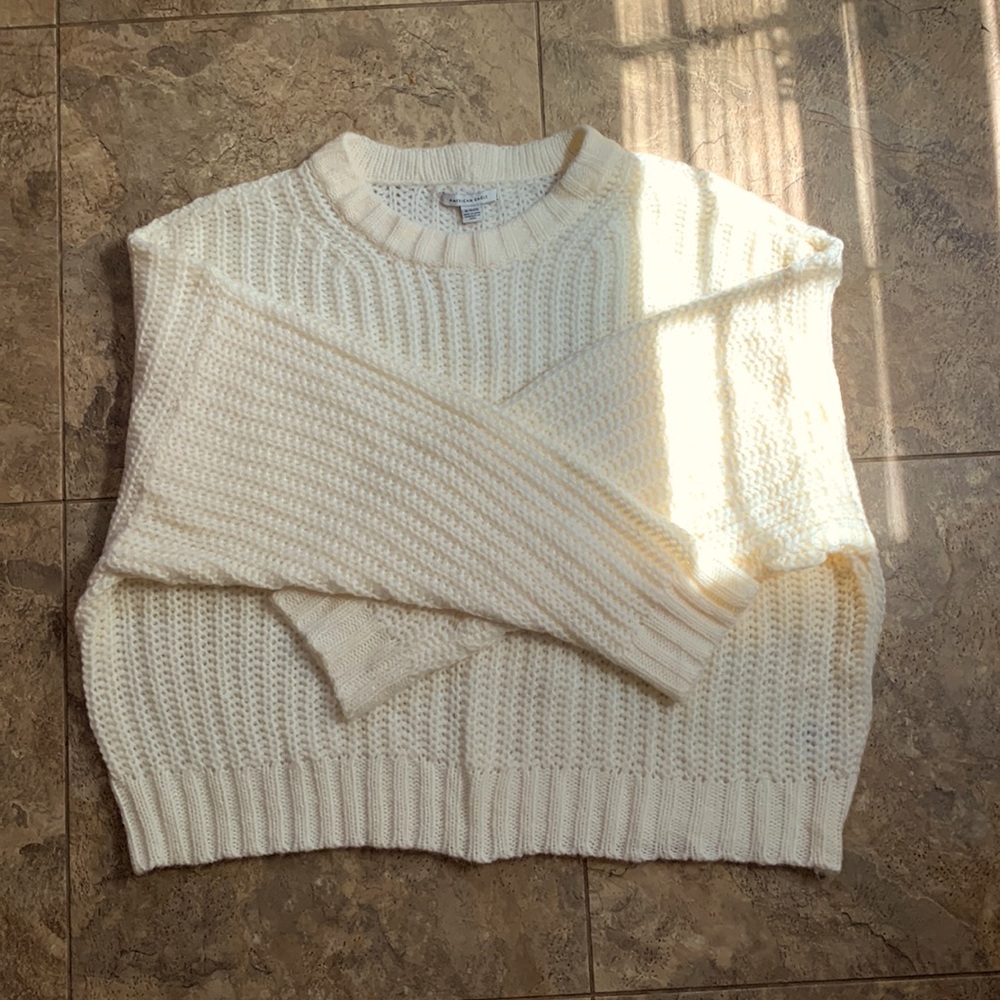 NWOT American Eagle Outfitters Cropped Knit White Sweater